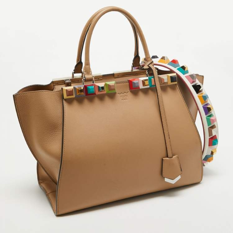 Pre Owned Fendi Beige Leather Medium Studded 3Jours Tote