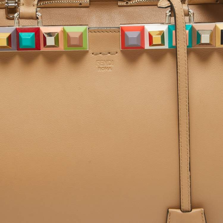 Pre Owned Fendi Beige Leather Medium Studded 3Jours Tote