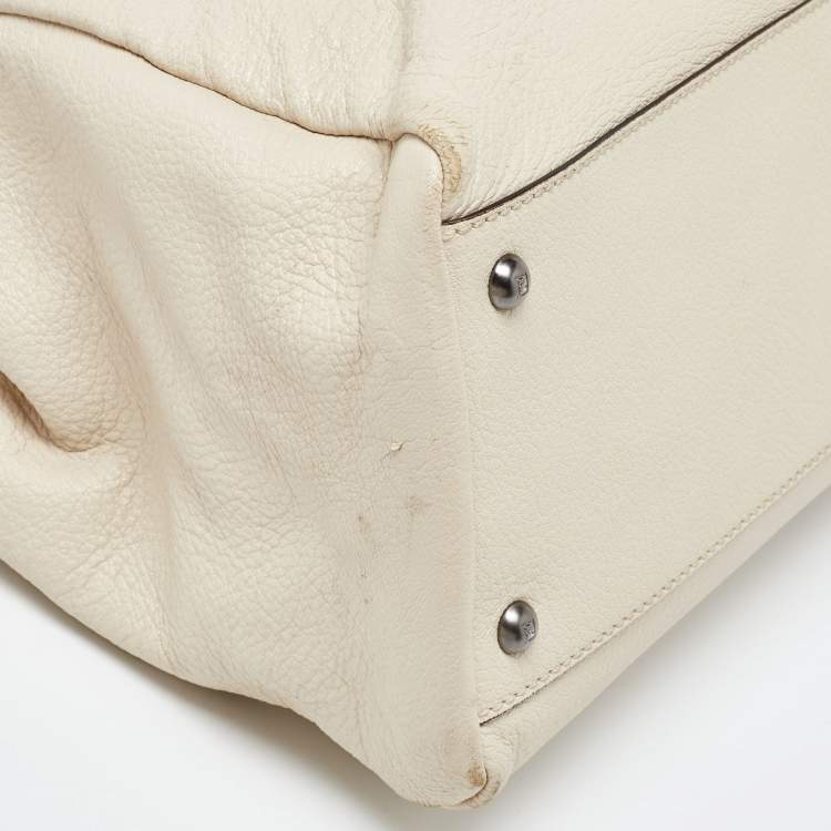 Pre Owned Fendi Beige Leather Large Peekaboo Top Handle Bag