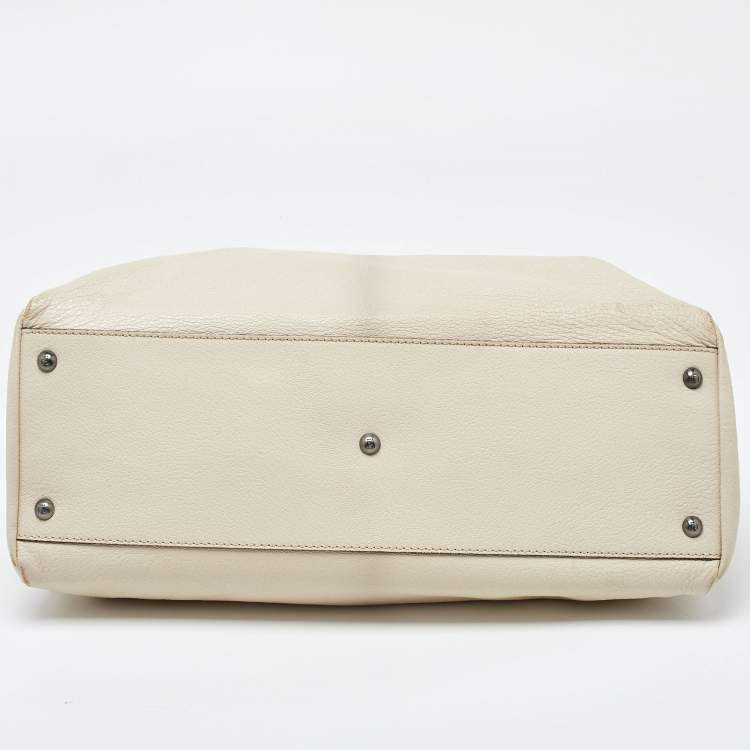 Pre Owned Fendi Beige Leather Large Peekaboo Top Handle Bag