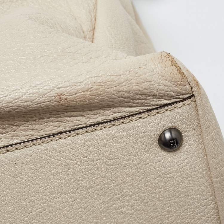 Pre Owned Fendi Beige Leather Large Peekaboo Top Handle Bag