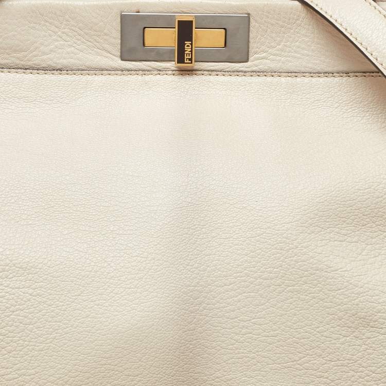 Pre Owned Fendi Beige Leather Large Peekaboo Top Handle Bag