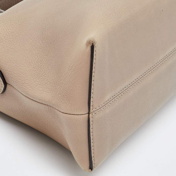 Pre Owned Fendi Two Tone Beige Leather Medium By The Way Bag