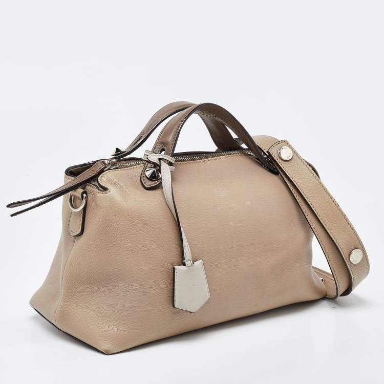 Pre Owned Fendi Two Tone Beige Leather Medium By The Way Bag