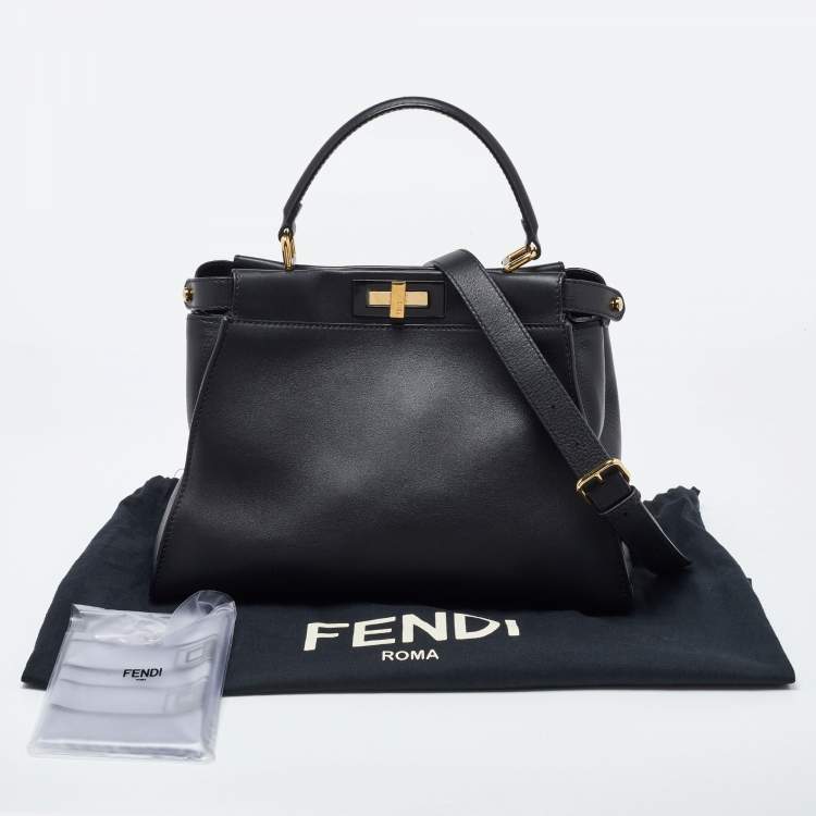 Pre Owned Fendi Black Leather Regular Peekaboo Top Handle Bag