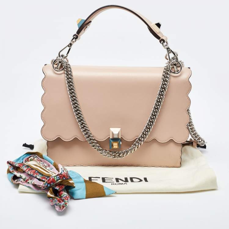 Pre Owned Fendi Peach Scalloped Leather Medium Kan I Shoulder Bag