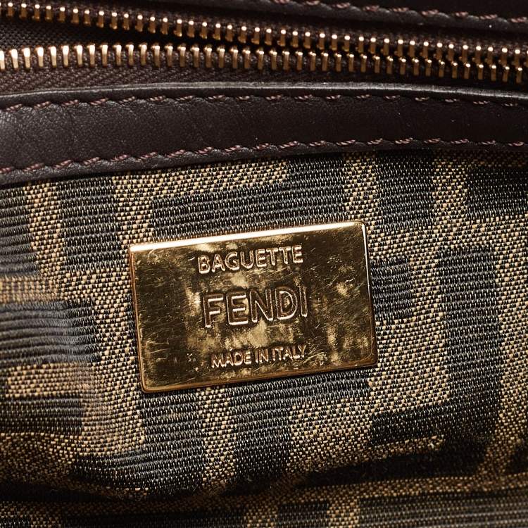 Pre Owned Fendi Tobacco Zucca Jacquard Canvas Medium Baguette Bag