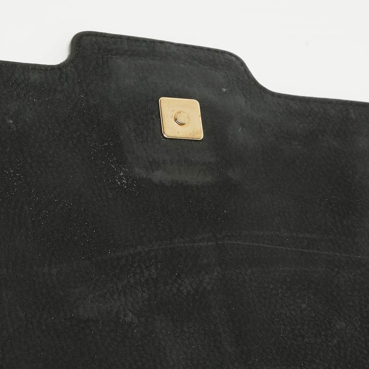 Pre Owned Fendi Black Nubuck Shimmer Leather FF Flap Bag