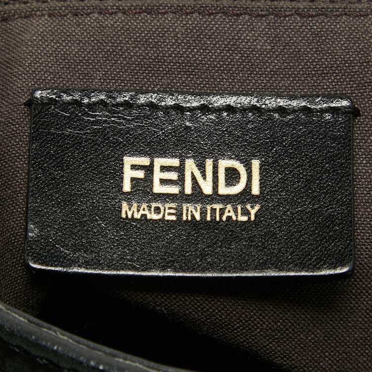 Pre Owned Fendi Black Nubuck Shimmer Leather FF Flap Bag