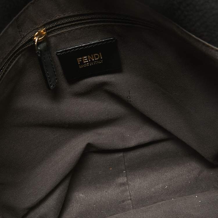 Pre Owned Fendi Black Nubuck Shimmer Leather FF Flap Bag