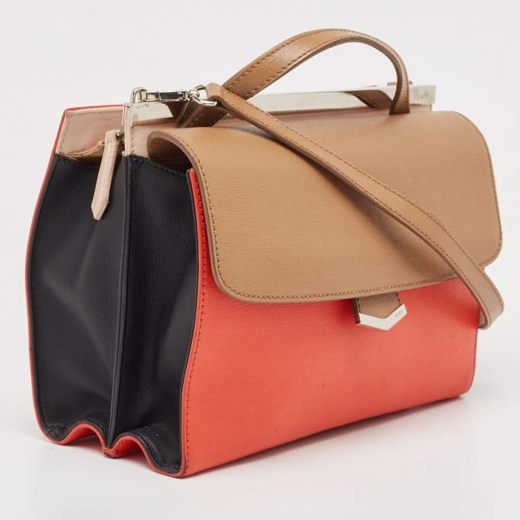 Pre Owned Fendi Tri Color Leather Small Demi Jour Top Handle Bag