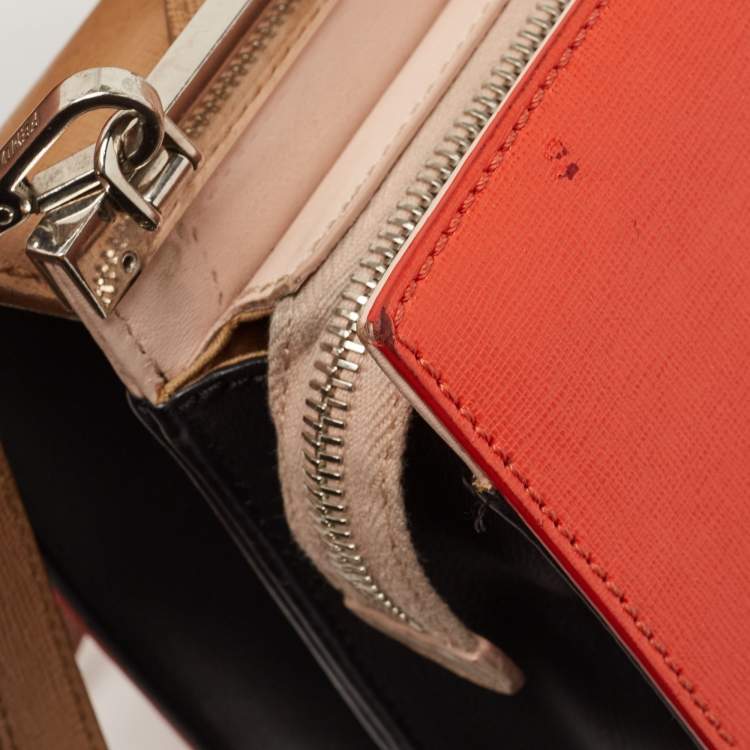 Pre Owned Fendi Tri Color Leather Small Demi Jour Top Handle Bag