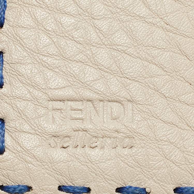 Pre Owned Fendi Blue/White Selleria Leather Flap Compact Wallet