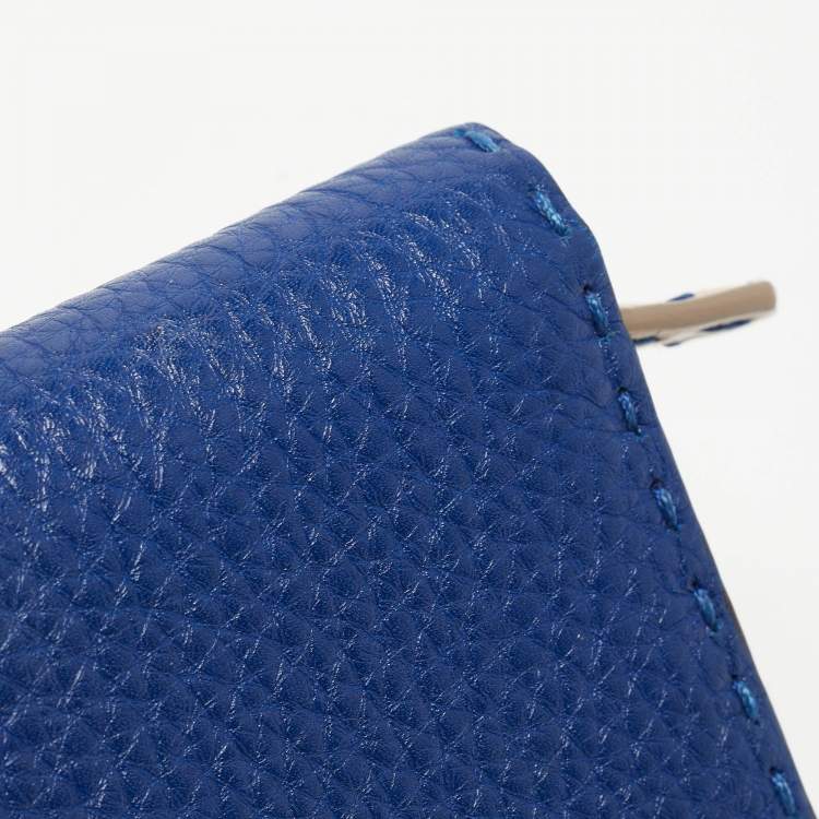 Pre Owned Fendi Blue/White Selleria Leather Flap Compact Wallet
