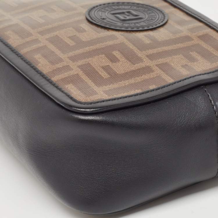 Pre Owned Fendi Tobacco/Black Zucca Coated Canvas and Leather FF 1974 Stamp Patch Camera Bag