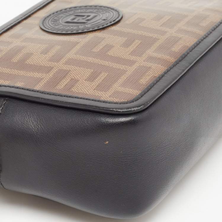 Pre Owned Fendi Tobacco/Black Zucca Coated Canvas and Leather FF 1974 Stamp Patch Camera Bag