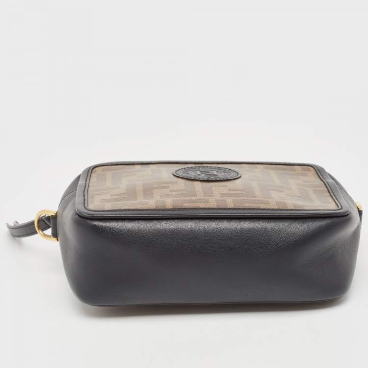 Pre Owned Fendi Tobacco/Black Zucca Coated Canvas and Leather FF 1974 Stamp Patch Camera Bag