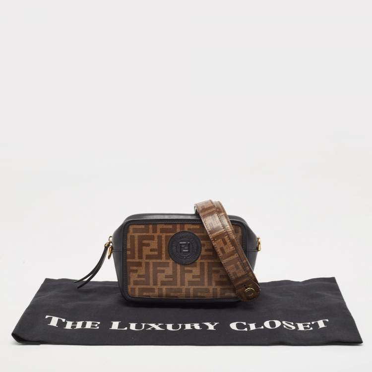 Pre Owned Fendi Tobacco/Black Zucca Coated Canvas and Leather FF 1974 Stamp Patch Camera Bag