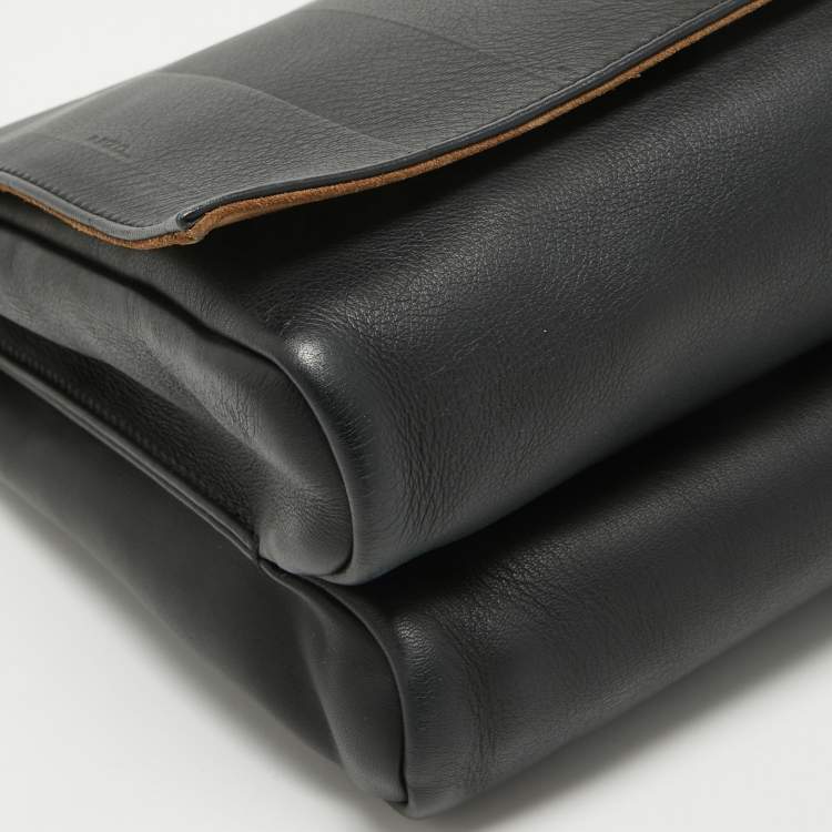 Pre Owned Fendi Black Stripe Embossed Leather Large Claudia Shoulder Bag
