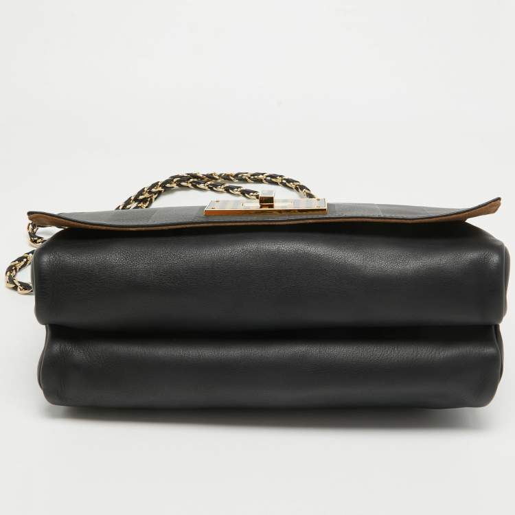Pre Owned Fendi Black Stripe Embossed Leather Large Claudia Shoulder Bag
