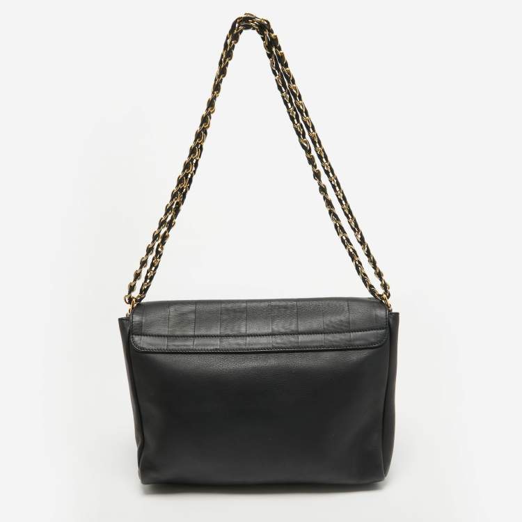 Pre Owned Fendi Black Stripe Embossed Leather Large Claudia Shoulder Bag