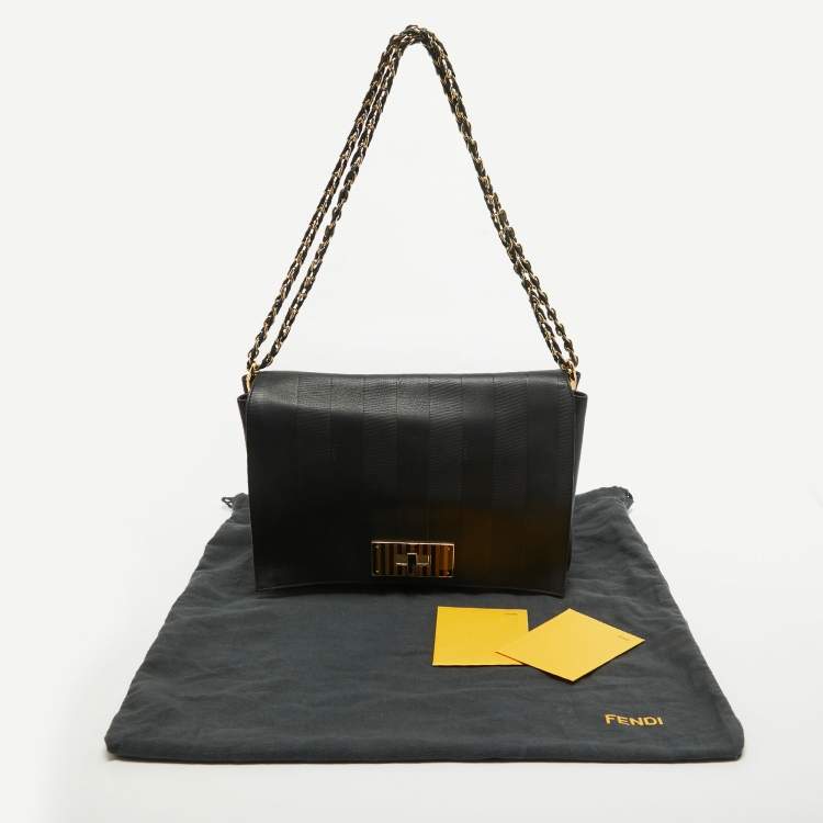 Pre Owned Fendi Black Stripe Embossed Leather Large Claudia Shoulder Bag