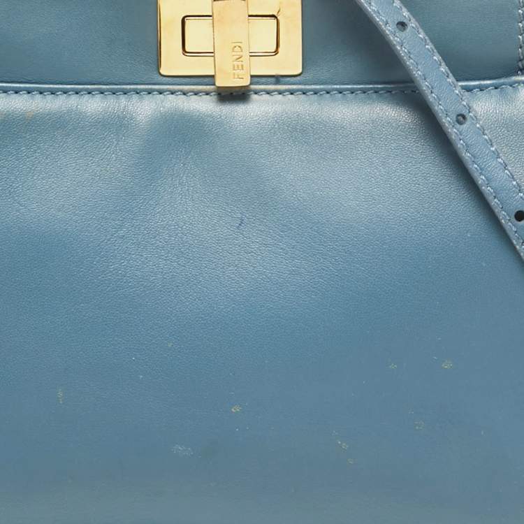 مملوكة مسبقًا Fendi Light Blue Leather Mini Peekaboo Top Handle Bag