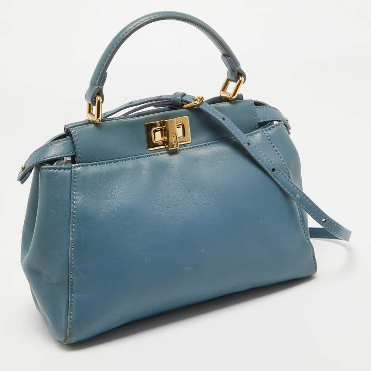 مملوكة مسبقًا Fendi Light Blue Leather Mini Peekaboo Top Handle Bag