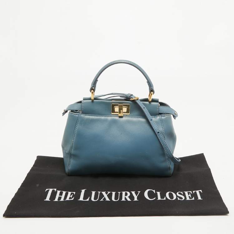 مملوكة مسبقًا Fendi Light Blue Leather Mini Peekaboo Top Handle Bag
