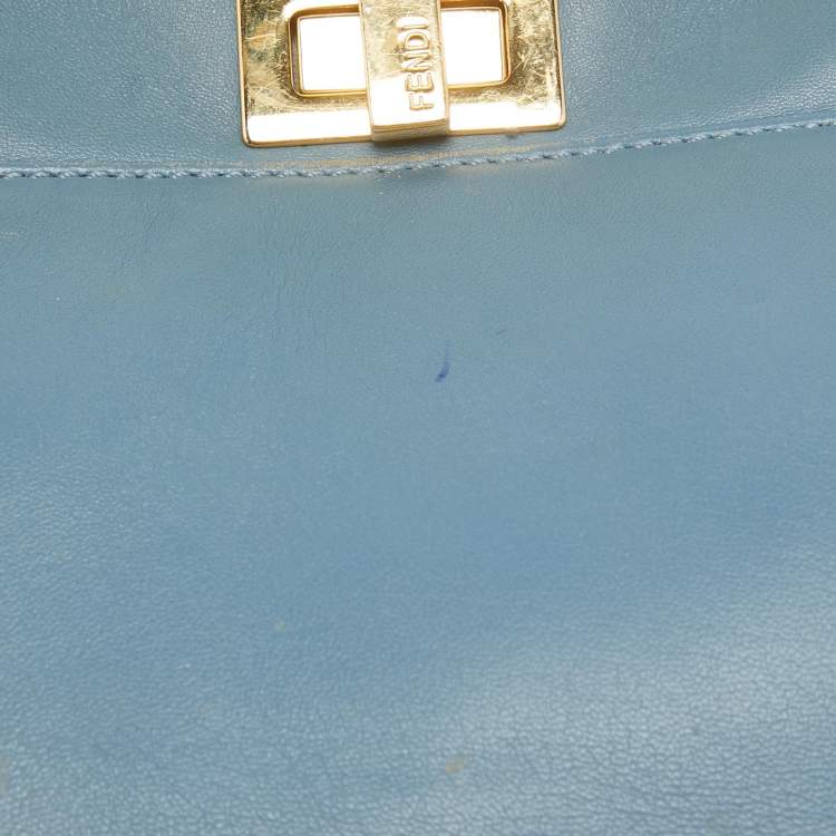 مملوكة مسبقًا Fendi Light Blue Leather Mini Peekaboo Top Handle Bag