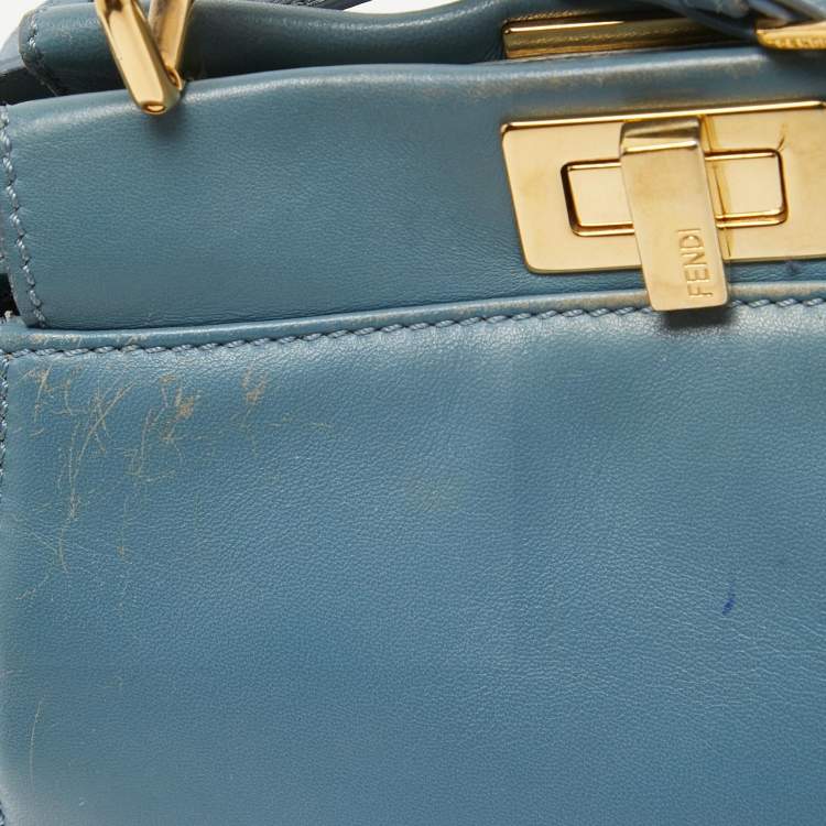 مملوكة مسبقًا Fendi Light Blue Leather Mini Peekaboo Top Handle Bag