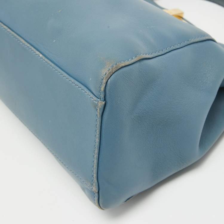 مملوكة مسبقًا Fendi Light Blue Leather Mini Peekaboo Top Handle Bag