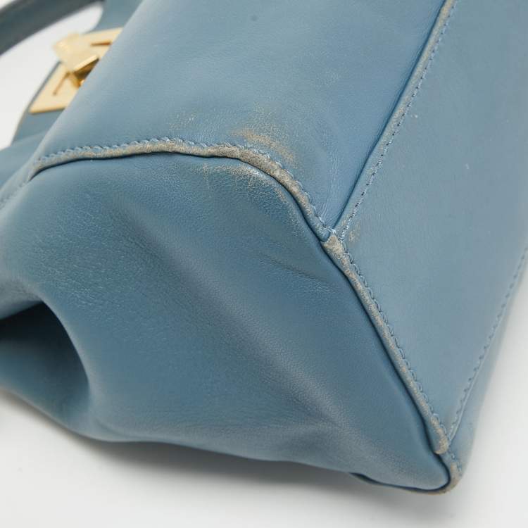مملوكة مسبقًا Fendi Light Blue Leather Mini Peekaboo Top Handle Bag
