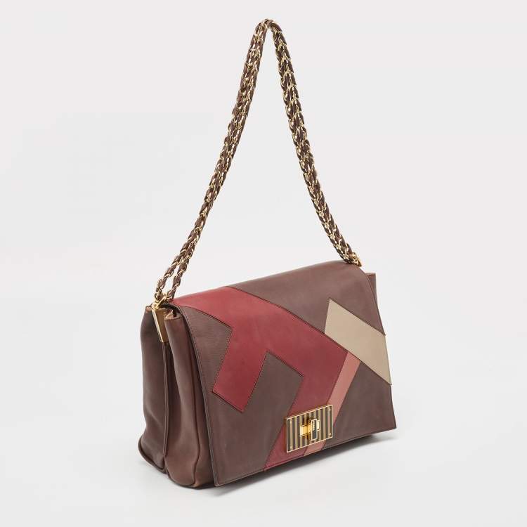 Pre Owned Fendi Burgundy/Multicolor Leather Large Claudia Shoulder Bag
