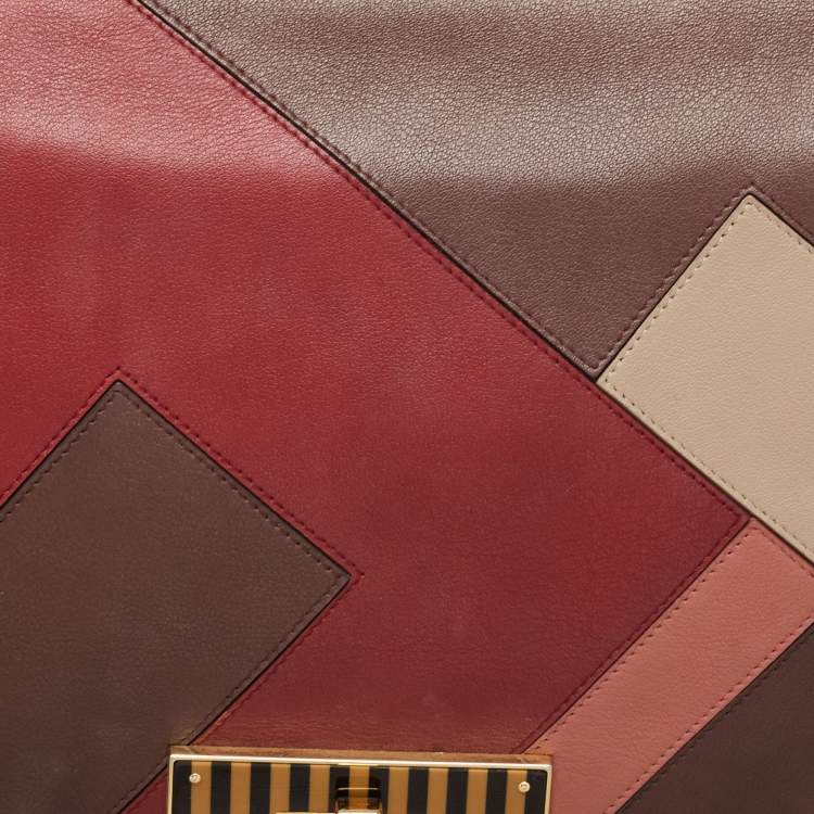 Pre Owned Fendi Burgundy/Multicolor Leather Large Claudia Shoulder Bag