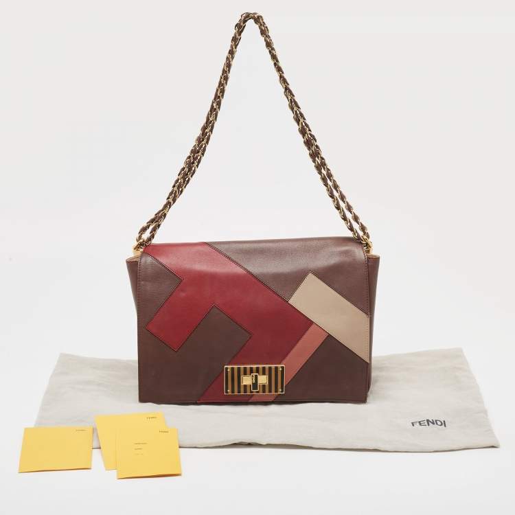 Pre Owned Fendi Burgundy/Multicolor Leather Large Claudia Shoulder Bag