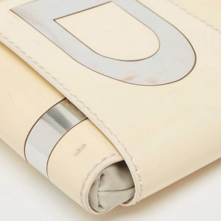 Pre Owned Fendi Cream/Silver Patent Leather Crossword Clutch