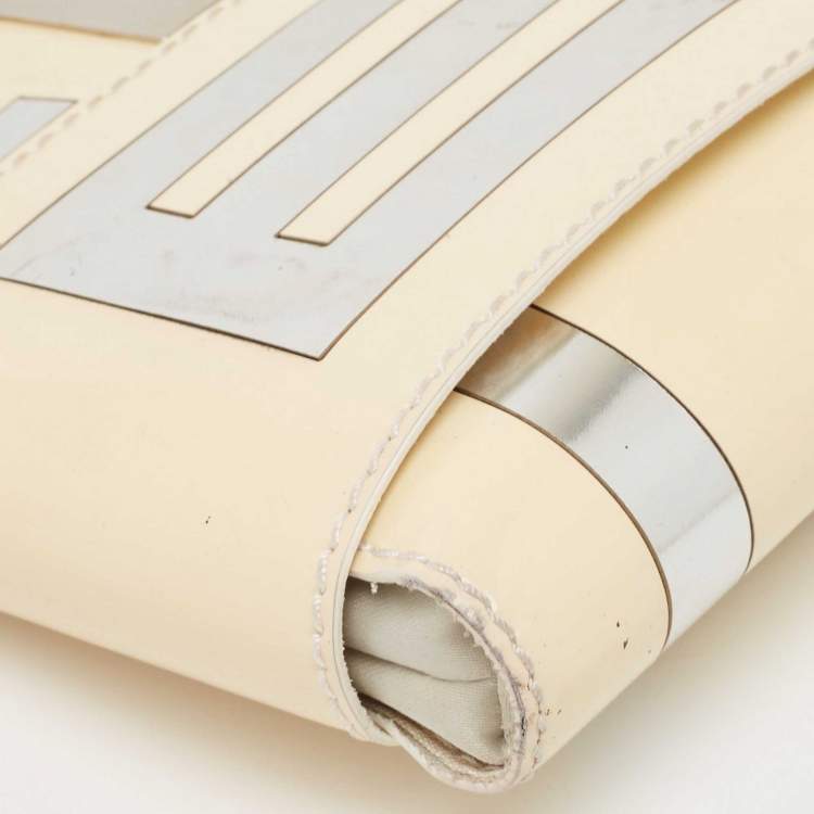 Pre Owned Fendi Cream/Silver Patent Leather Crossword Clutch