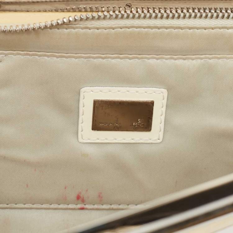 Pre Owned Fendi Cream/Silver Patent Leather Crossword Clutch