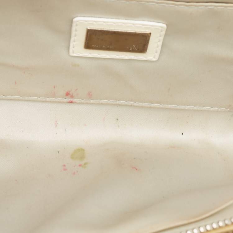 Pre Owned Fendi Cream/Silver Patent Leather Crossword Clutch
