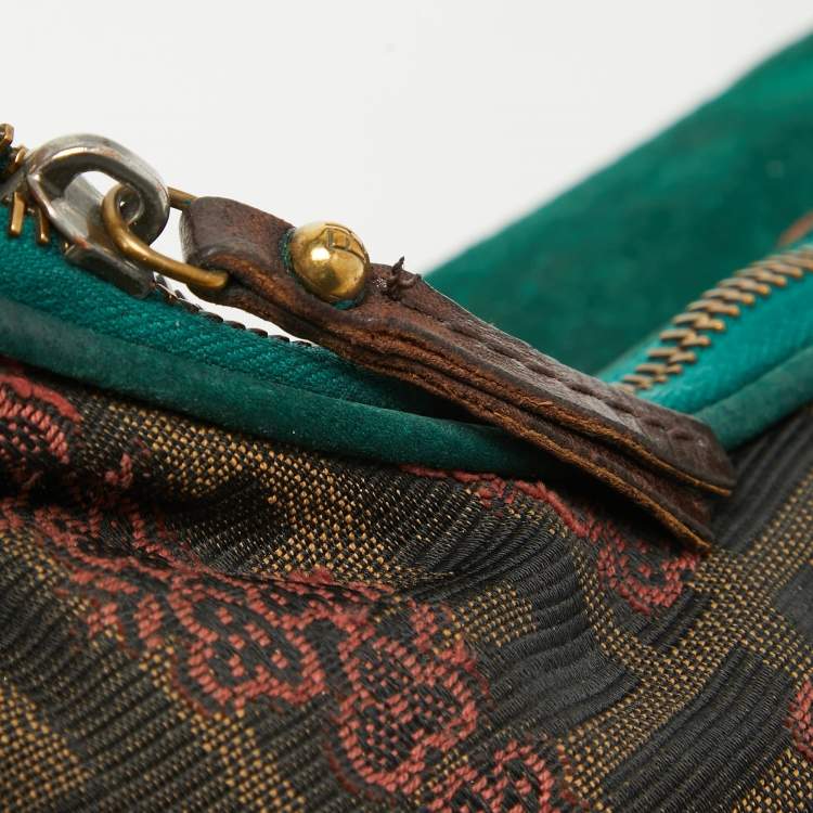 Pre Owned Fendi Brown/Green Zucca Canvas Embroidered Shoulder Bag
