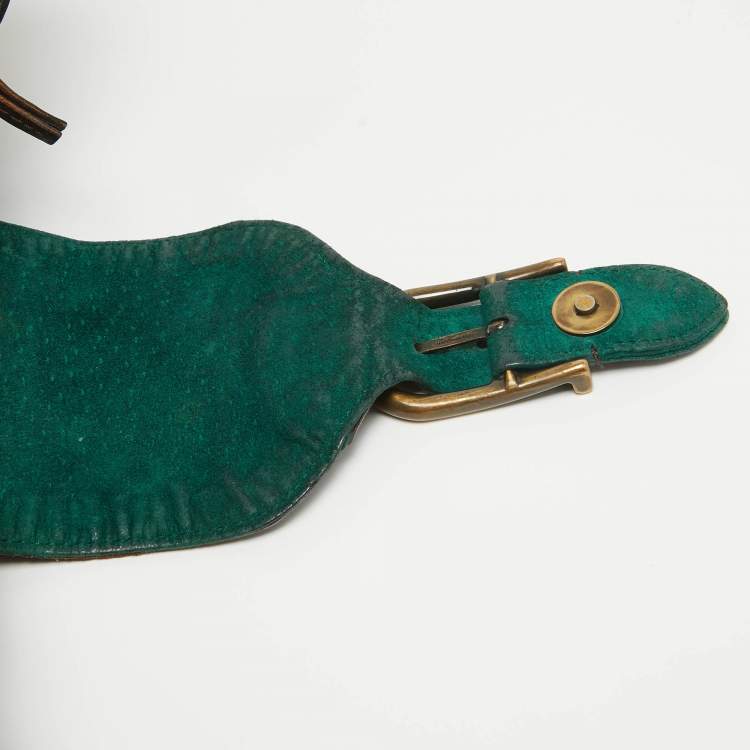Pre Owned Fendi Brown/Green Zucca Canvas Embroidered Shoulder Bag