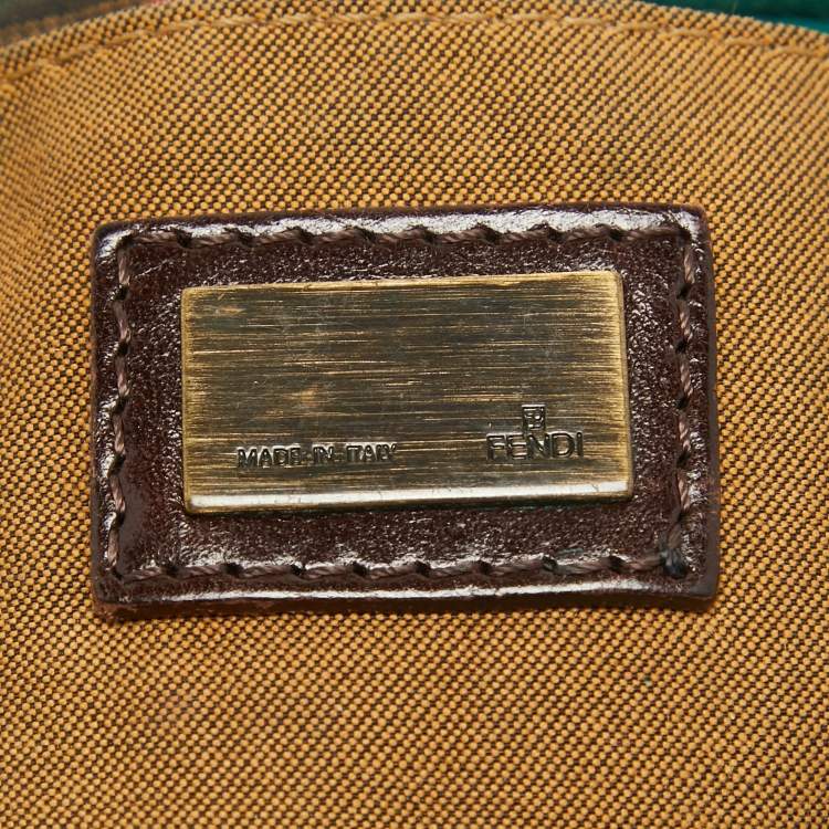 Pre Owned Fendi Brown/Green Zucca Canvas Embroidered Shoulder Bag