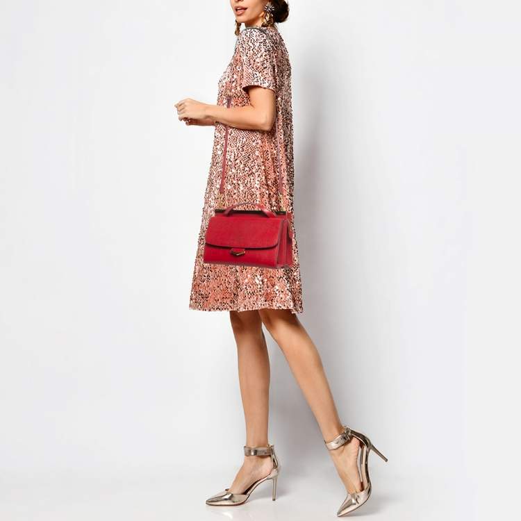 مملوكة مسبقًا Fendi Red Leather Mini Demi Jour Top Handle Bag