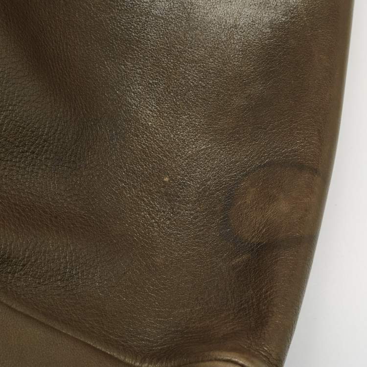 Pre Owned Fendi Olive Green/Beige Selleria Leather Large Peekaboo Top Handle Bag