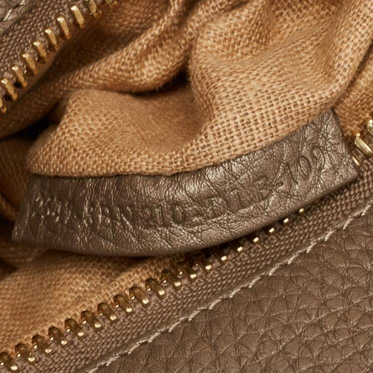 Pre Owned Fendi Olive Green/Beige Selleria Leather Large Peekaboo Top Handle Bag