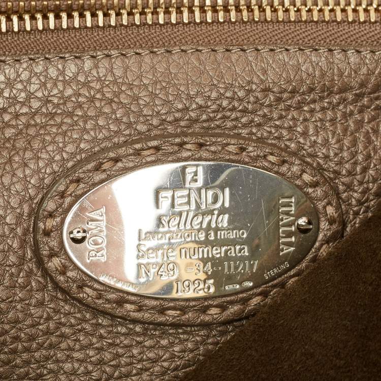 Pre Owned Fendi Olive Green/Beige Selleria Leather Large Peekaboo Top Handle Bag
