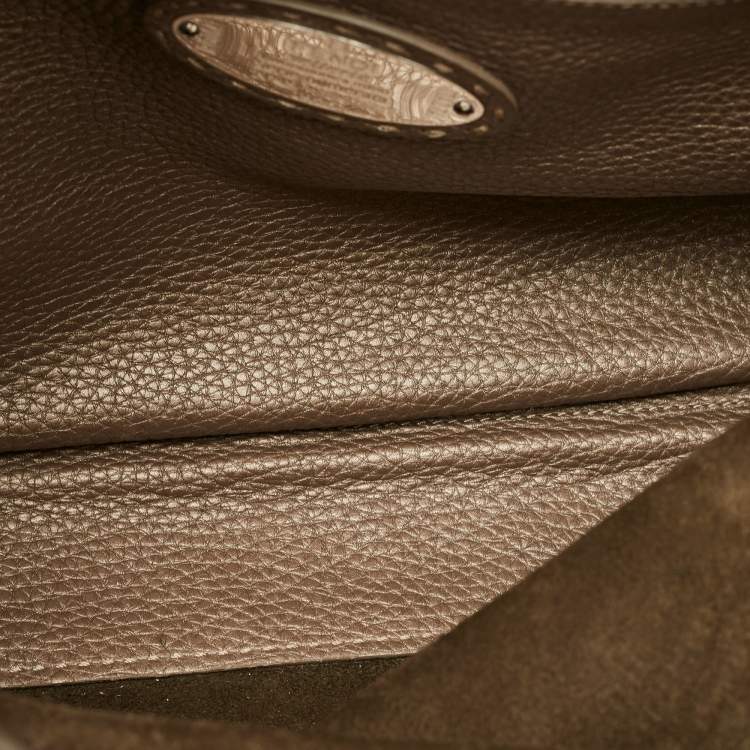 Pre Owned Fendi Olive Green/Beige Selleria Leather Large Peekaboo Top Handle Bag