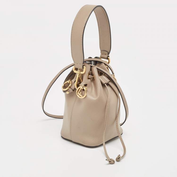 Pre Owned Fendi Beige Leather Mini Mon Tresor Drawstring Bucket Bag