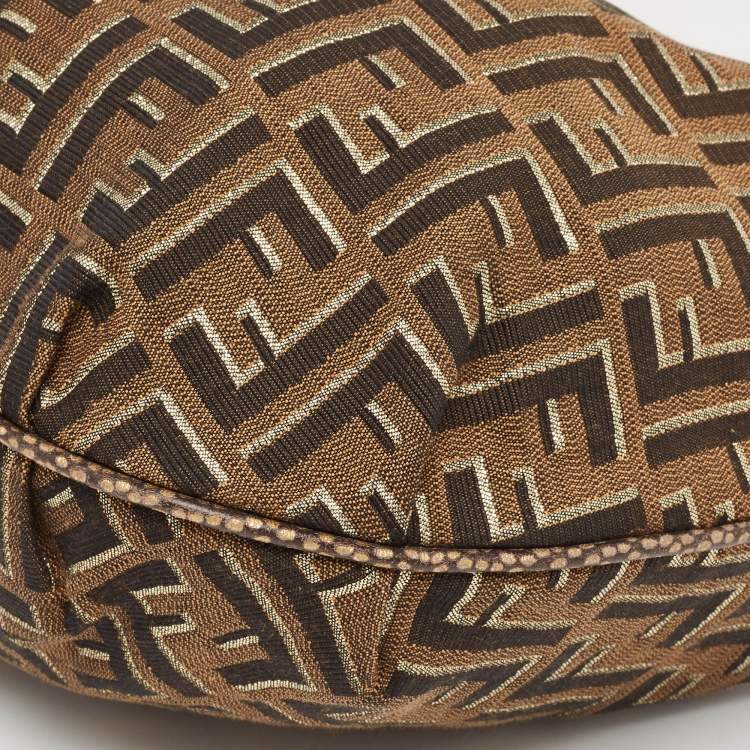 Pre Owned Fendi Tobacco/Gold Zucca Canvas and Textured Leather Chef Chain Link Hobo